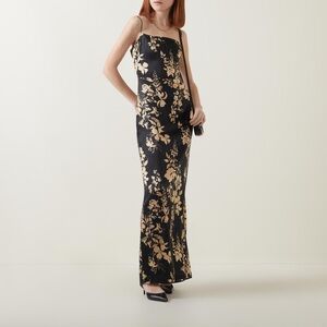 Reformation Black and Gold Sheath Maxi Dress